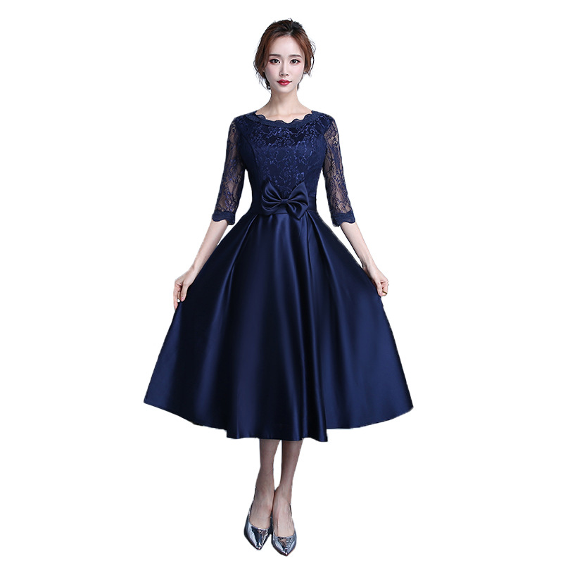 Vestido de noche de nuevo estilo 2026 al por mayor, vestido de novia de manga larga de longitud media, vestido de brindis, vestido de dama de honor, envío directo de una sola pieza.