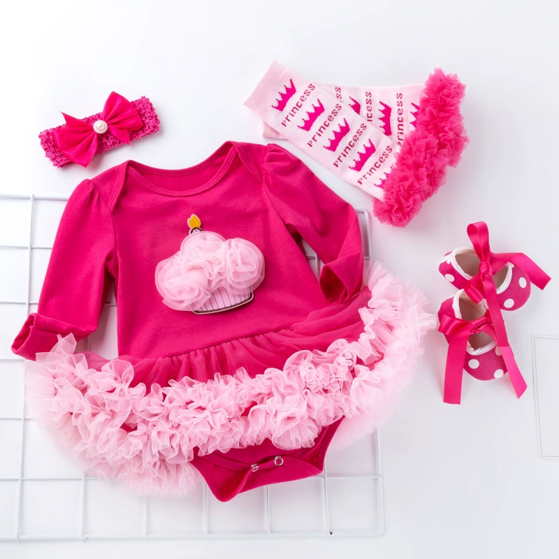 Children's long-sleeve, girl's skirt, dress, gaiters, set, for import, tulle