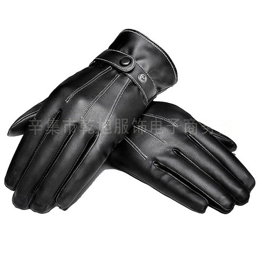 Wholesale manufacturer touch screen gloves for men, genuine leather gloves with three ridges, winter and autumn PU lined fashionable faux leather gloves