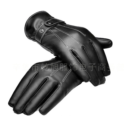Wholesale manufacturer touch screen gloves for men, genuine leather gloves with three ridges, winter and autumn PU lined fashionable faux leather gloves