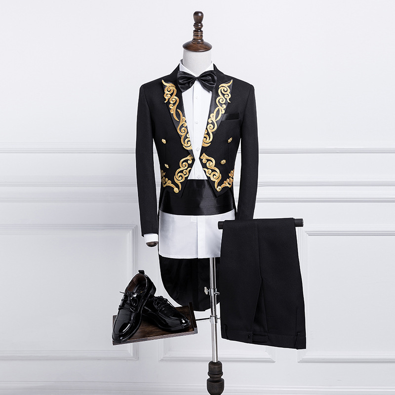 Tuxedo Male Slim Stage Conductor Adult Costume Singer Host Costume Suit Men's Dress
