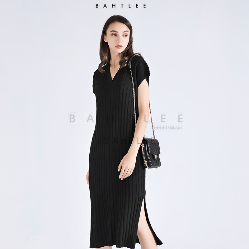 Summer Cool Linen Cotton Maternity Breathable Slimming V-neck Split Pit Knitted Loose Dress Long Dress