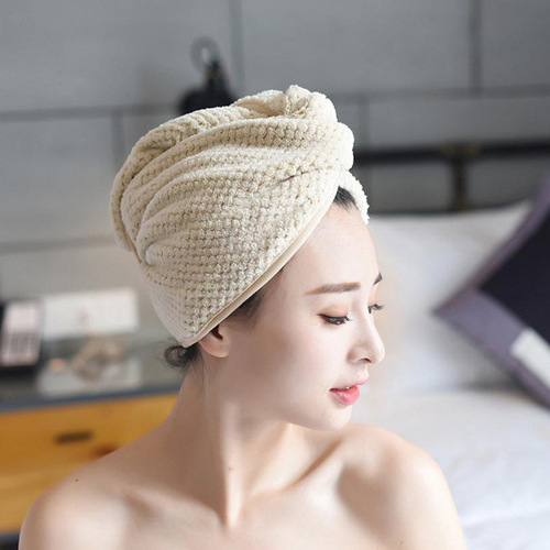 Pineapple grid dry hair cap plain coral velvet shower cap bag turban quick-drying strong water absorption thickened women's new O206
