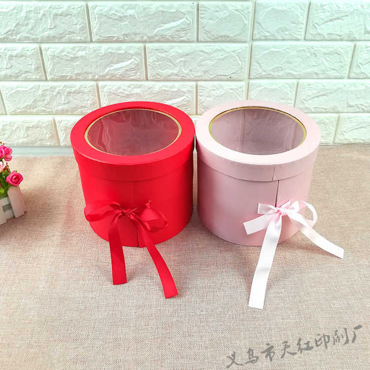 双层旋转圆筒礼盒鲜花礼物包装盒圆形礼品盒批发开窗空盒抱抱桶