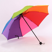 厂家批发三折碰击布彩虹伞 防晒遮阳晴雨伞 创意加粗杆彩色雨伞