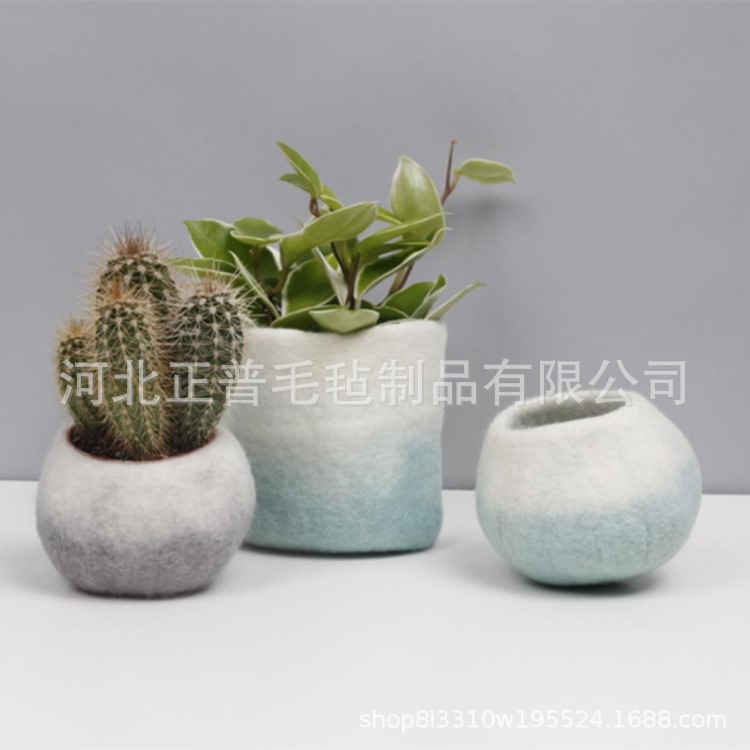 时尚羊毛制品居家创意摆件花盆圆罐收纳罐 羊毛一体储物罐