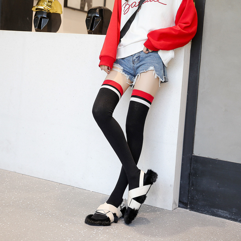 Stockings silicone non-slip over-the-knee socks autumn and winter cotton thigh socks Japanese style high socks pure black jk women's socks stockings