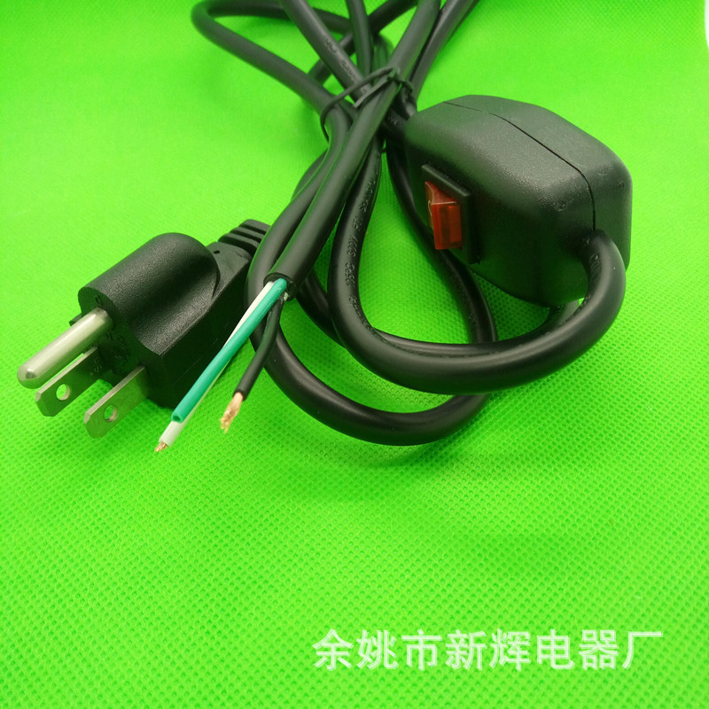 厂家批发美式电源线  美规三插 两圆针 308开关 延长线