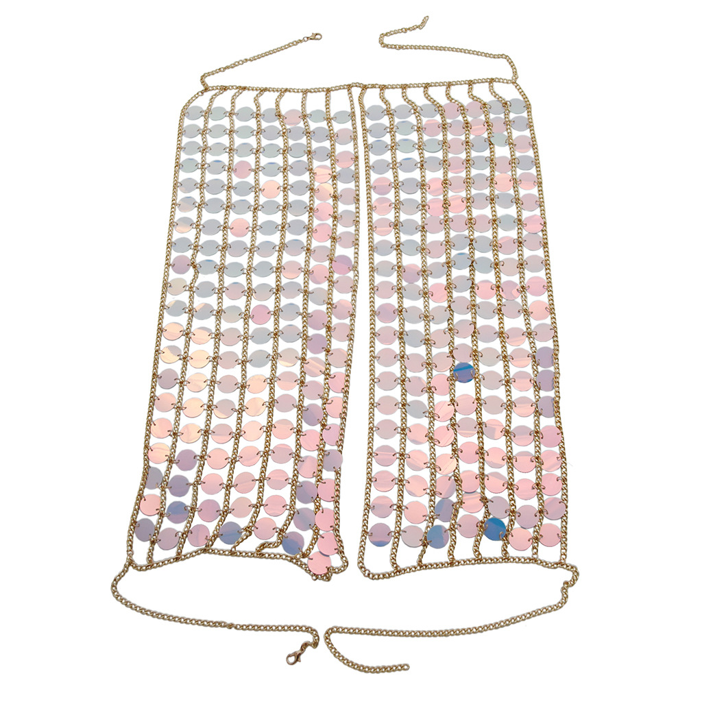 Cadena de lentejuelas para el cuerpo, estilo punk exagerado, geométrico, colorido, con personalidad, exótico, para el pecho, joyería de moda europea y americana transfronteriza.