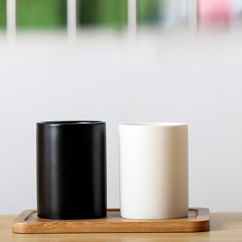 Simple Japanese Style Black and White Ceramic Straight Cup Tea Cup No Handle Hotel Toothbrush Cup Gargle Cup Set logo