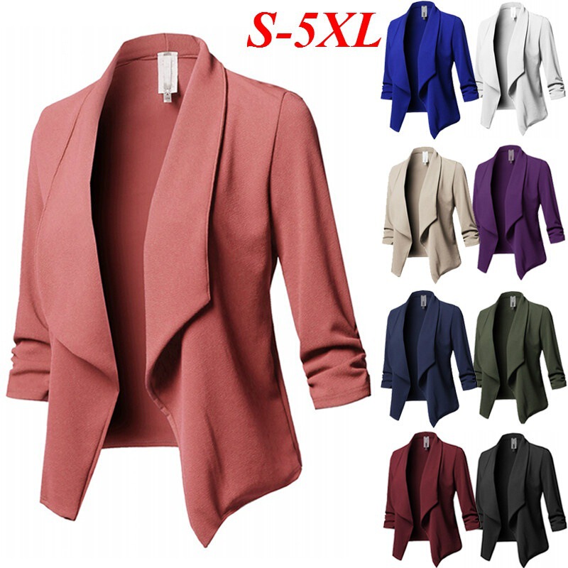 2018 Aliexpress Wish Popular Slim Long-Sleeved Pleated Suit Collar Pure Color Versatile Small Suit Jacket Size 10