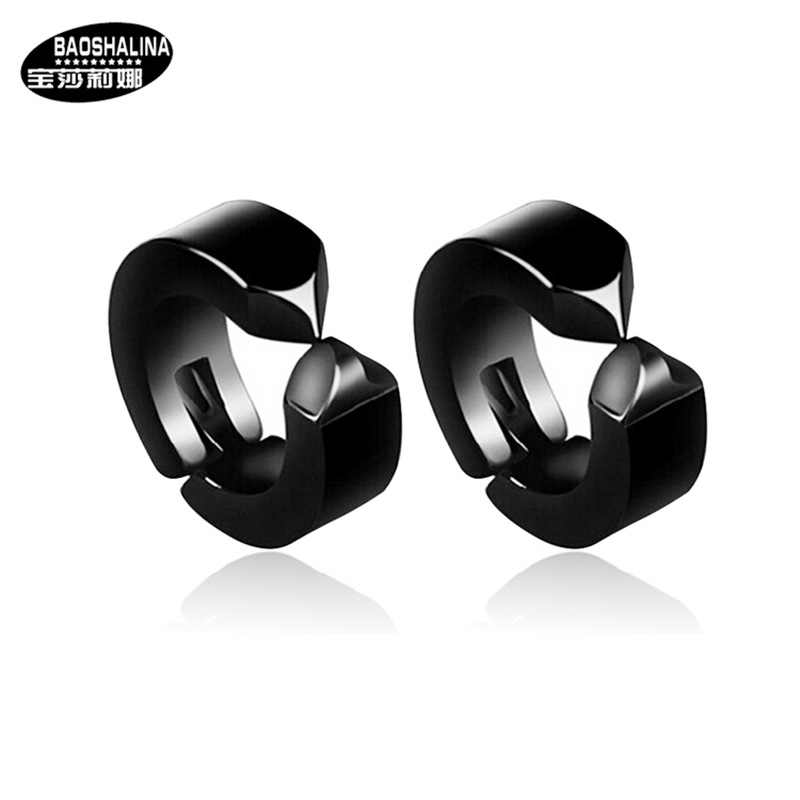 Baosalina estilo coreano negro punk pendientes de los hombres pendientes no alérgicos clip de oreja de acero de titanio pendientes no perforados