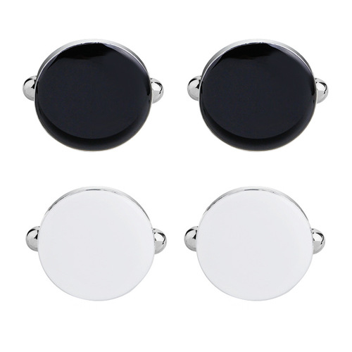 Wish Amazon Hot Sale European and American Fashion Round Men's Black and White Simple Alloy Oil-Drip Cuff Pins and Cuff Buttons are Versatile