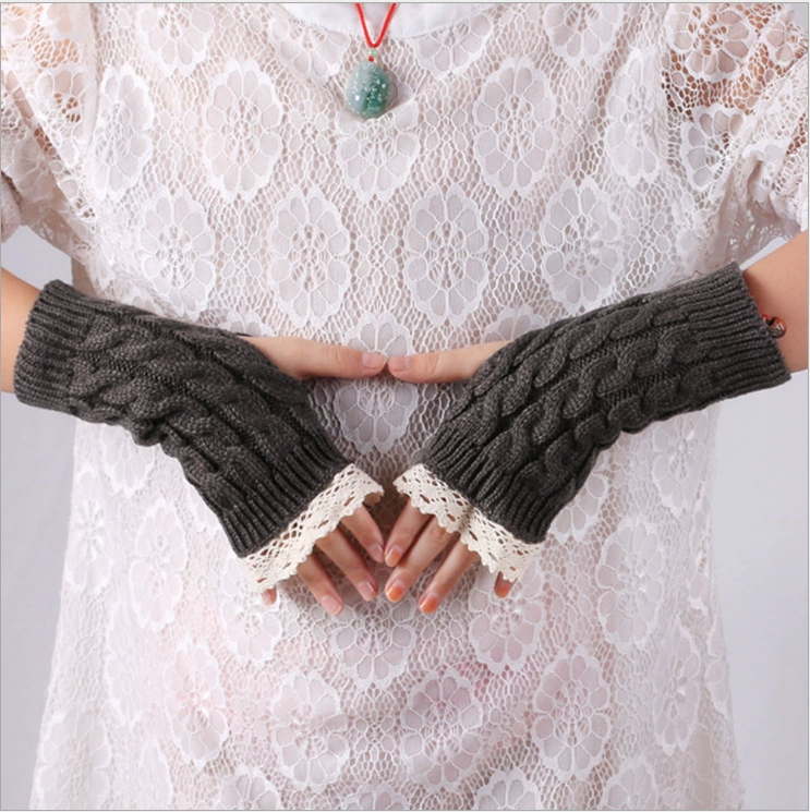 Перчатки-W lace краевые без пальцев из шерсти с акриловой вязкой One-Size, японский/корейский стиль