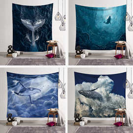 北欧ins美式爆款挂布 艺术墙 挂毯 壁毯 家居装饰 鲸鱼系列装饰布