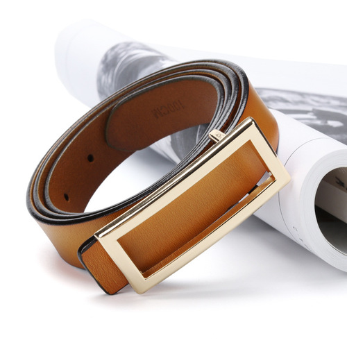 Simple decorative versatile belt Korean style smooth buckle belt women's leather women's white collar trouser belt one piece drop shipping