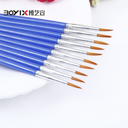 Cross-border blue plastic rod flat head nylon brush single paintbrush art supplies direct supply