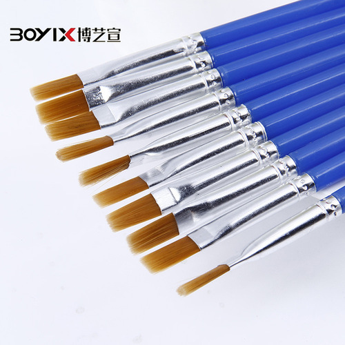 Cross-border blue plastic rod flat head nylon brush single paintbrush art supplies direct supply