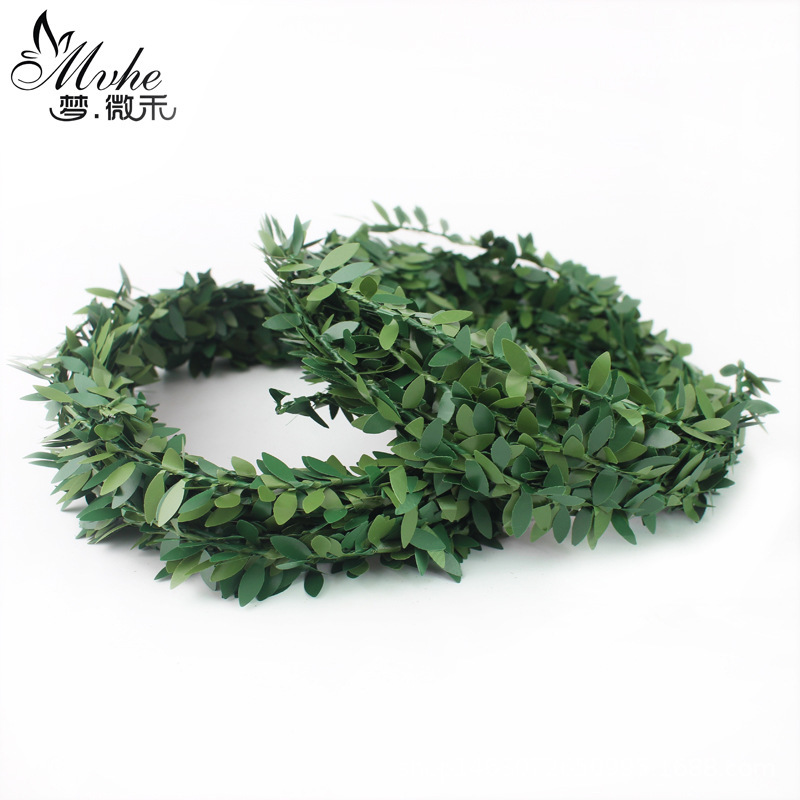 Discount wire leaf strip DIY handmade wreath decoration material 7.5 meters wire imitation tree leaf rattan in stock