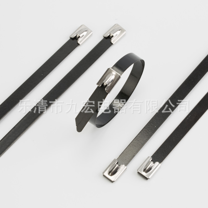 九宏电器JHCP 12MM宽度滚珠自锁喷塑不锈钢扎带 管夹