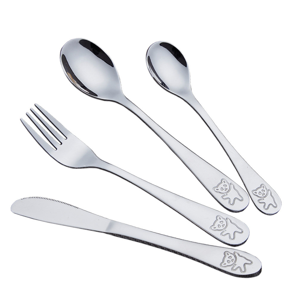 Suministro directo de fábrica Jieyang cuchillo de vajilla de acero inoxidable, tenedor y cuchara 24 piezas lindo oso para niños cuchillo de comida occidental y traje de tenedor