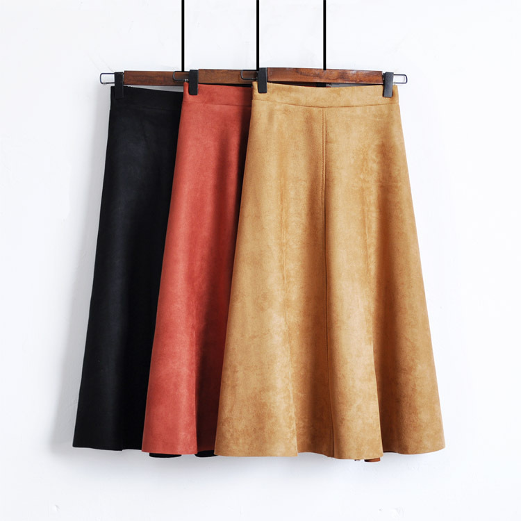 Korean Style High Waist Retro Deerskin Fleece Skirt 2021 Autumn and Winter New All-match Slimming Midi Large Umbrella Skirt for Women