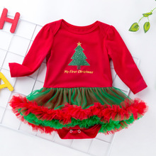 2025秋冬款圣诞节宝宝派对服童裙卡通连衣裙婴幼儿印花女童连衣裙