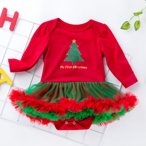 Autumn and Winter Christmas Baby Party Outfit Kids' Dress Cartoon Dress Infant & Toddler Printed Girls' Dress