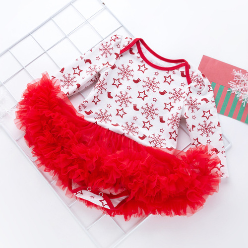 Autumn and Winter Christmas Baby Party Outfit Kids' Dress Cartoon Dress Infant & Toddler Printed Girls' Dress