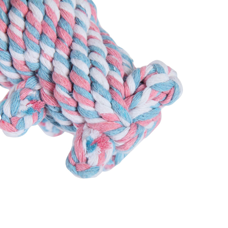 FUENTE fabricante perro juguete tejido a mano resistente a la mordedura nudo mascota juguete lindo conejo forma suministros para mascotas