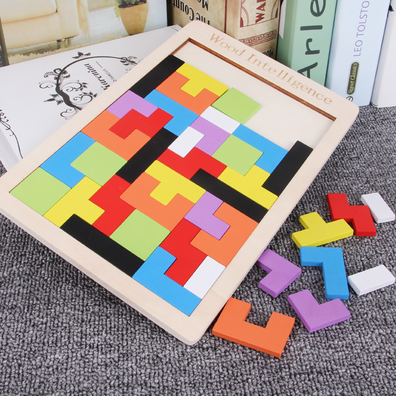 Los fabricantes venden inteligencia Tetris educación temprana juguetes de madera Variedad Bebé rompecabezas bloques calidad