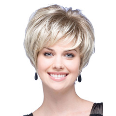 Cross-border wig for women, short straight hair, light gold, European and American fashion, synthetic fiber, dyed, high temperature silk, supports cross-border factory wholesale