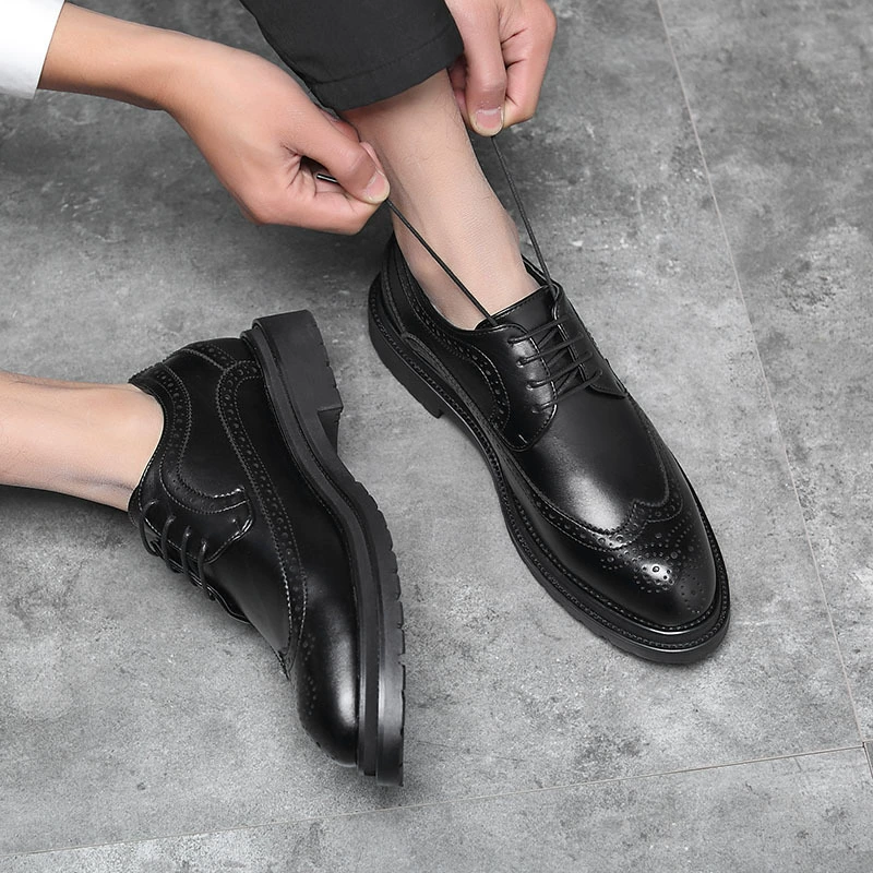 Мужская обувь на шнуровке Muhuisen осень новая деловая кожаная обувь плоская круглая голова английская кожаная обувь для мужчин ZY9720