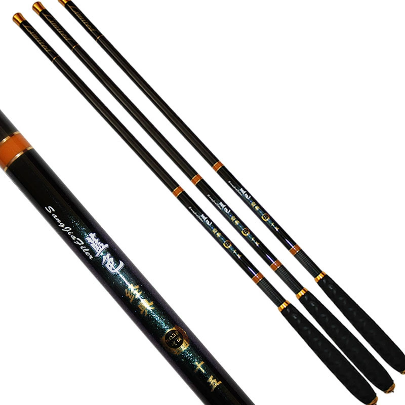 Short-section carbon fishing rod, telescopic 2.7–5.4 m, lightweight foam handle