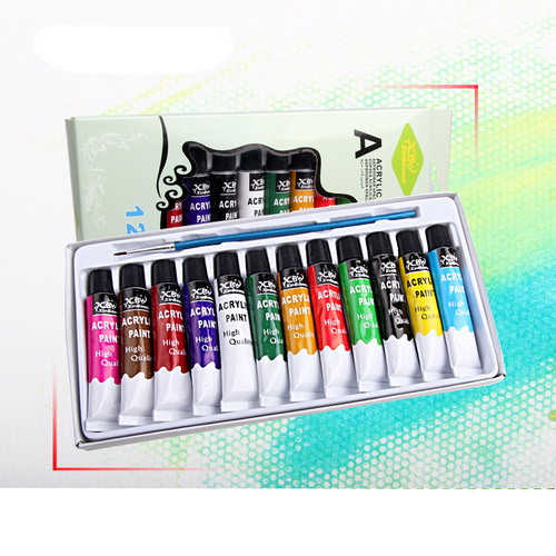 Cross-border 12-color paint set 12ml children's DIY hand-painted painting color pigments free hook line pen acrylic paint