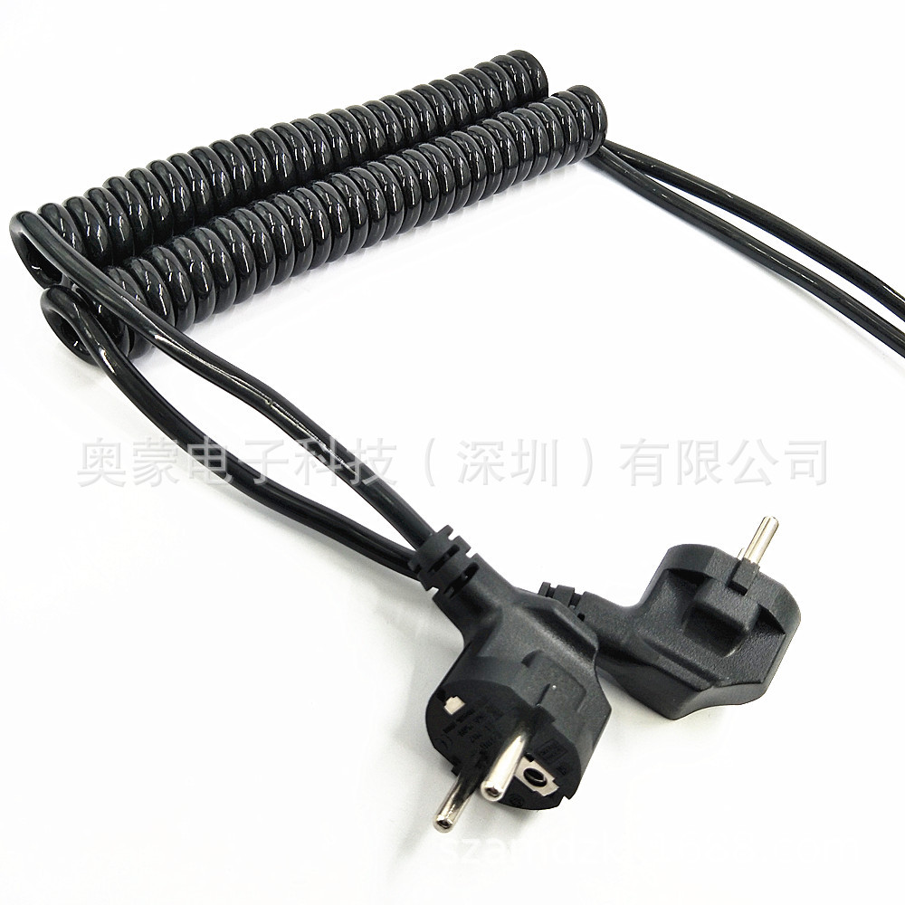 10A大电流插头弹簧线 耐寒TPU材质 3芯防缠绕伸缩线电源线