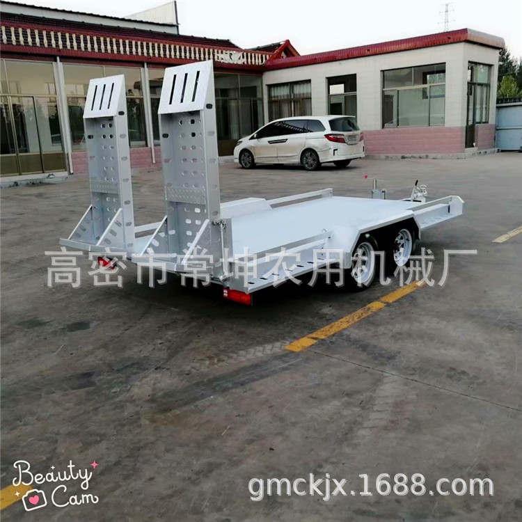 厂家货源3吨平板拖车 镀锌拖车升降尾板挖机装载运输拖车重型拖车