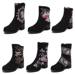 棉靴 短靴 繡花布靴 民族風女士繡花棉鞋 秋冬款女鞋