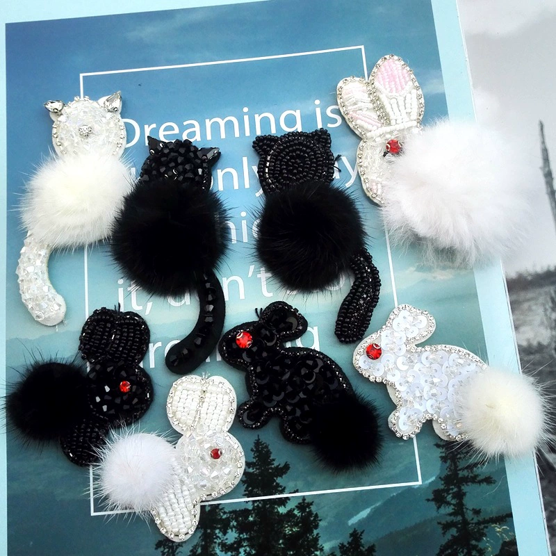 Зимний Новый волосатый кролик спина кошка ручной работы аксессуары из бисера ткань наклейки DIY Ювелирная сумка свитер украшения