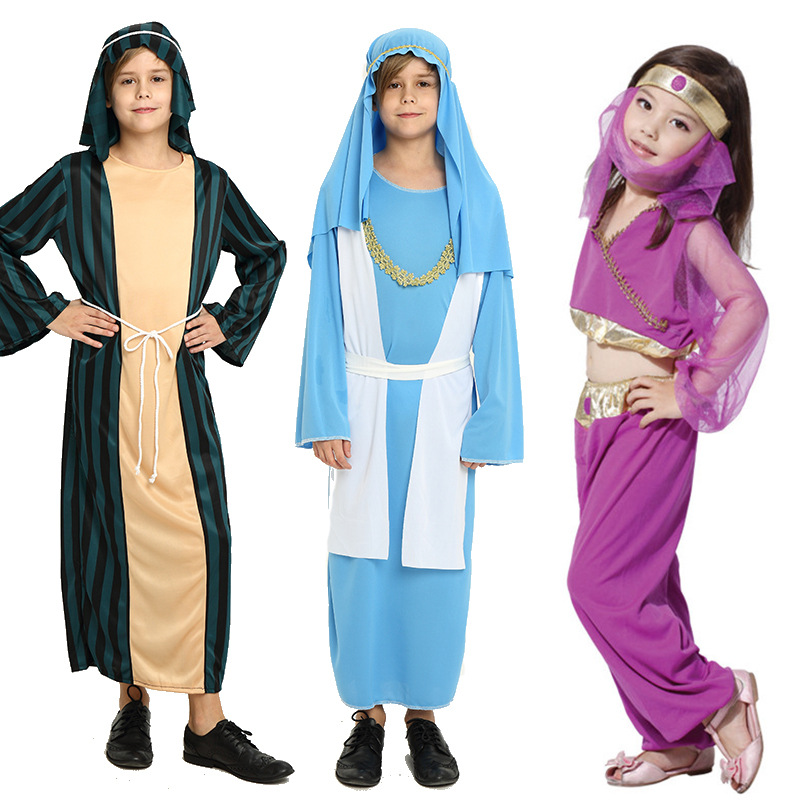 Halloween Masquerade Party Costume Male White Arab Sheik Children's Shepherd Elder_voghion.com