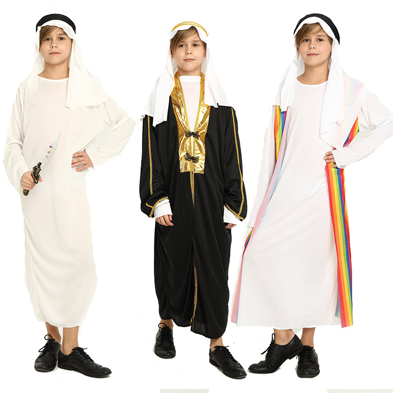 Halloween Masquerade Party Costume Male White Arab Sheik Children's Shepherd Elder_voghion.com