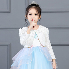 Women's Children's Lace Scarf Long Sleeve Thin Sunscreen Foreign Trade Double Layer Autumn Clothing Children's Cut-off Shoulder White Jacket