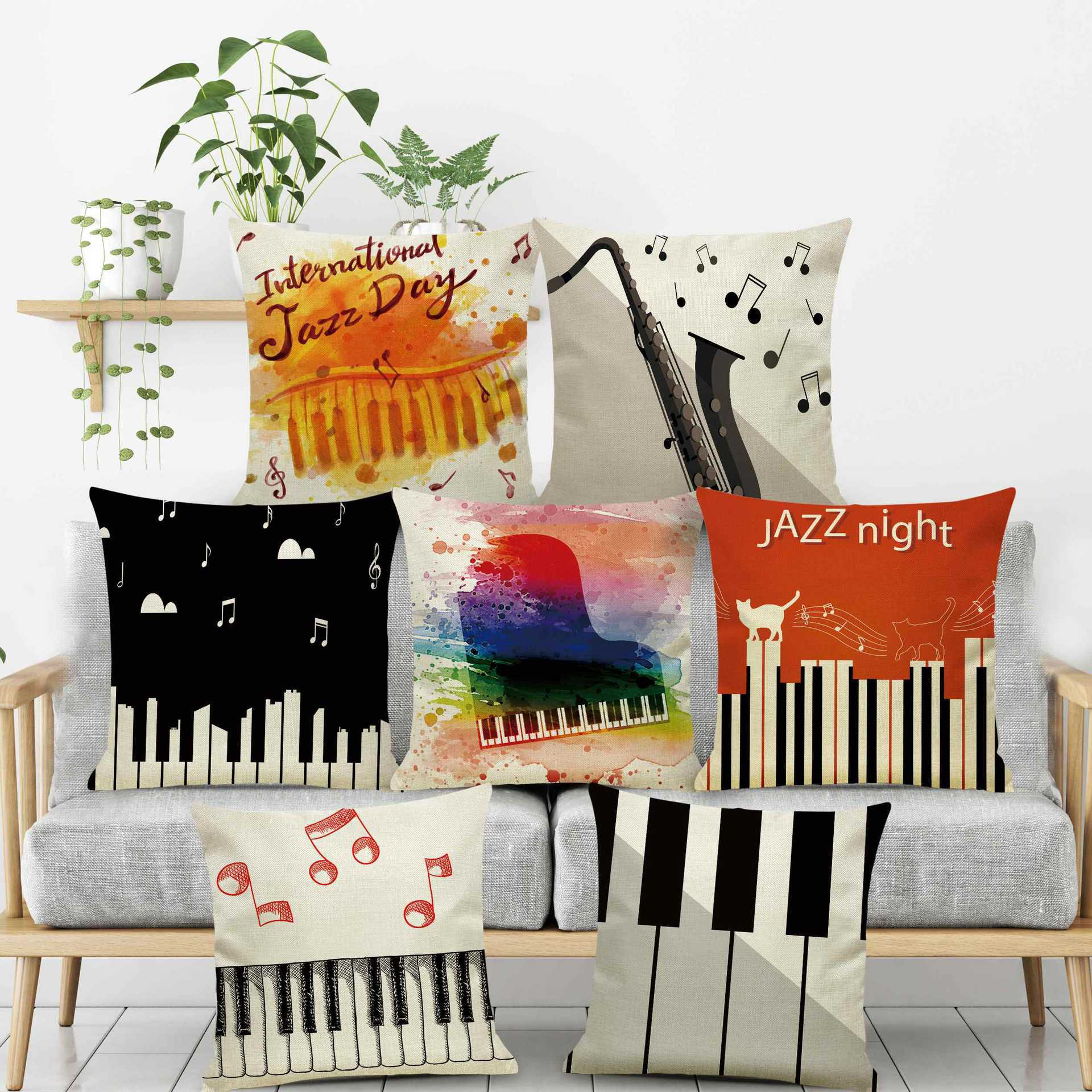 Piano musical note digital printing imitation linen pillow case Music decorative pillow