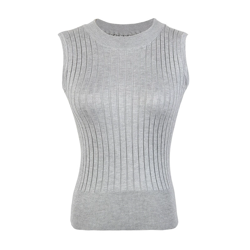 Solid base rostometer, knitted bra top, sweater sleevless, T-shirt, slim fit, high collar