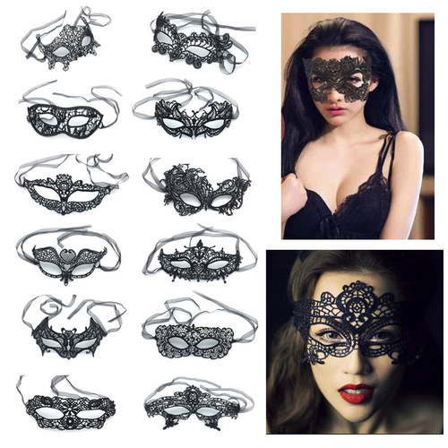 Prom mask half face Halloween props for children black princess stereotyped sexy lace eye mask for female adults