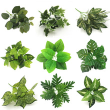 包郵 塑料仿真植物牆 綠植配件材料  盆栽植物過膠葉 仿真葉子