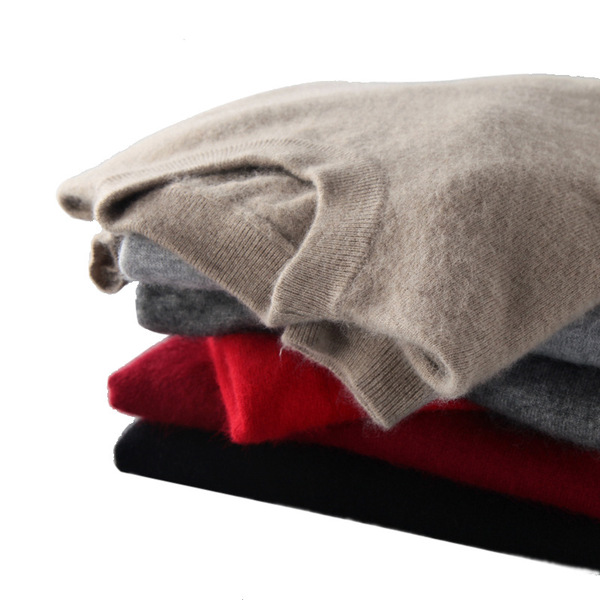 Demi-season solid woolen knitted base sweater with a round collar