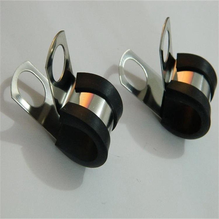 M8孔单边固定金属线夹 不锈钢包胶R型卡扣25mm