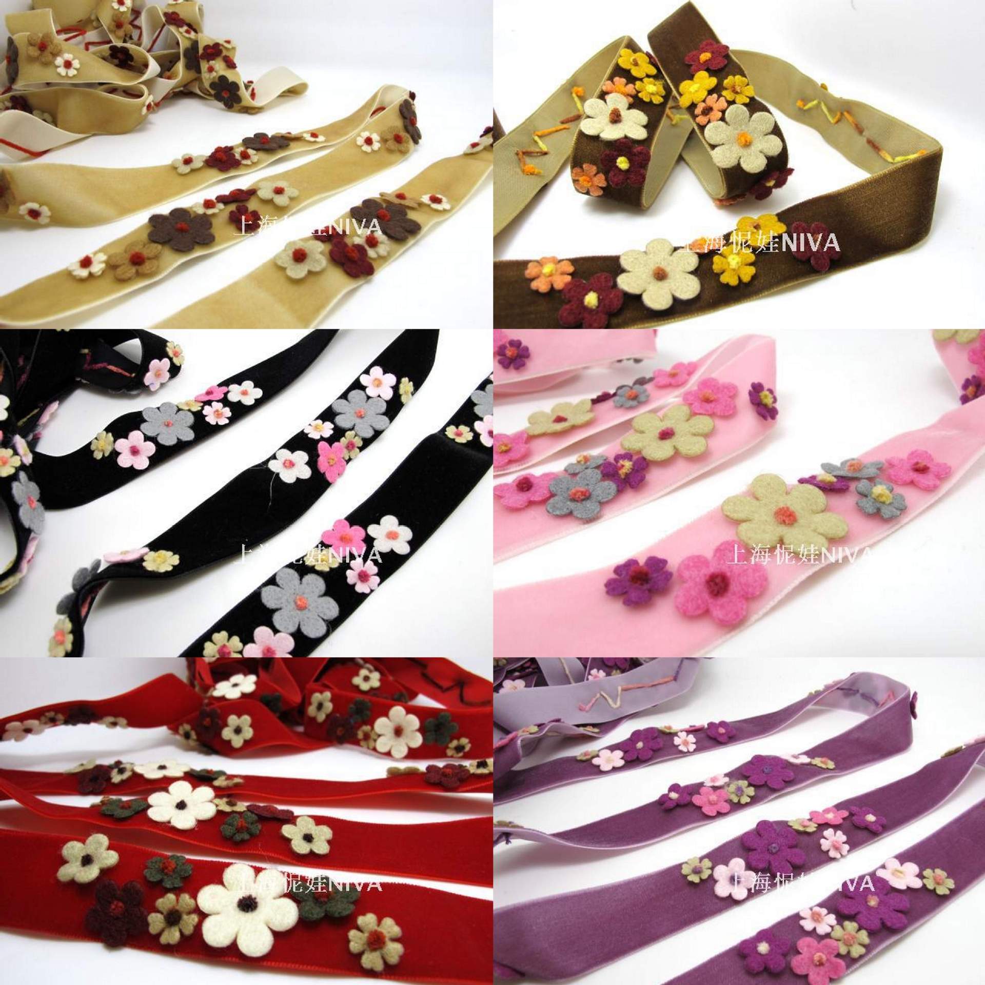 怩娃25mm手工丝绒绣花带/服饰鞋帽装饰带/手工DIY辅料配件批发