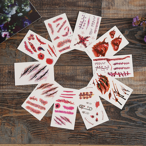 Halloween party funny horror bloody scar tattoo stickers scar stickers for men and women simulated bleeding fake injuries